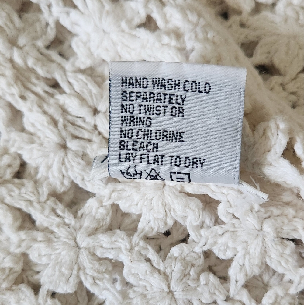 Y2K Ivory Crochet Collared Button Up Shirt Boho Cottage Festival Renaissance M - Picture 8 of 8